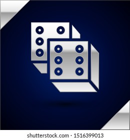 Silver Game dice icon isolated on dark blue background. Casino gambling.  Vector Illustration