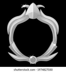 Silver game frame avatar, round template for game ui.