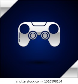 Silver Gamepad icon isolated on dark blue background. Game controller.  Vector Illustration