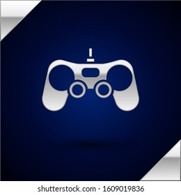 Silver Gamepad icon isolated on dark blue background. Game controller.  Vector Illustration