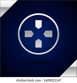 Silver Gamepad icon isolated on dark blue background. Game controller.  Vector Illustration