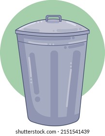 Baño de basura plateado con icono de ilustración vectorial de fondo verde estilo plano