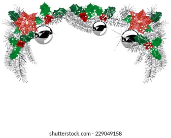 Silver garland with bow and needles in the frame