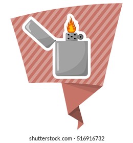 Silver gasoline lighter with burning flame