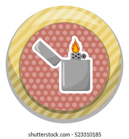 Silver gasoline lighter with burning flame