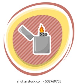 Silver gasoline lighter with burning flame