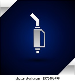 Silver Gasoline pump nozzle icon isolated on dark blue background. Fuel pump petrol station. Refuel service sign. Gas station icon.  Vector Illustration