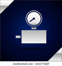 Silver Gauge scale icon isolated on dark blue background. Satisfaction, temperature, manometer, risk, rating, performance, speed tachometer.  Vector Illustration