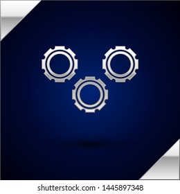 Silver Gear icon isolated on dark blue background. Cogwheel gear settings sign. Cog symbol.  Vector Illustration