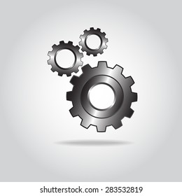 Silver gears icon with gray gradient background, vector illustration