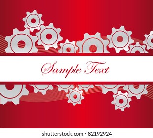 silver gears with waves with white frame over red background. vector