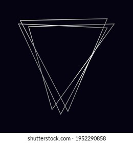 Silver geometric polygonal frame with shining effects isolated on dark background. Empty glowing art deco backdrop. Vector illustration.
