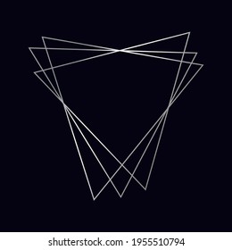 Silver geometric polygonal frame with shining effects isolated on dark background. Empty glowing art deco backdrop. Vector illustration.