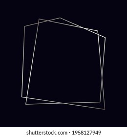 Silver geometric polygonal frame with shining effects isolated on dark background. Empty glowing art deco backdrop. Vector illustration.
