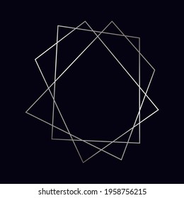Silver geometric polygonal frame with shining effects isolated on dark background. Empty glowing art deco backdrop. Vector illustration.