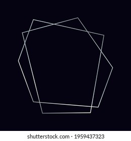 Silver geometric polygonal frame with shining effects isolated on dark background. Empty glowing art deco backdrop. Vector illustration.