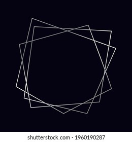 Silver geometric polygonal frame with shining effects isolated on dark background. Empty glowing art deco backdrop. Vector illustration.