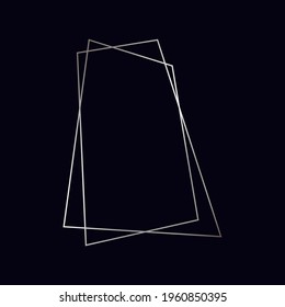 Silver geometric polygonal frame with shining effects isolated on dark background. Empty glowing art deco backdrop. Vector illustration.
