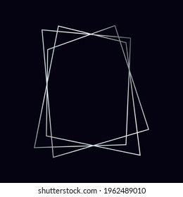 Marco poligonal geométrico plateado con efectos brillantes aislados en el fondo oscuro. Fondo de arte deco brillante vacío. Ilustración vectorial.