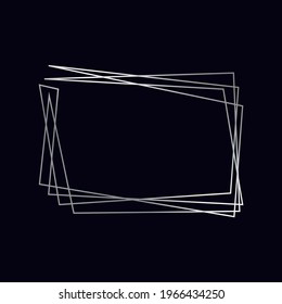 Silver geometric polygonal frame with shining effects isolated on dark background. Empty glowing art deco backdrop. Vector illustration.
