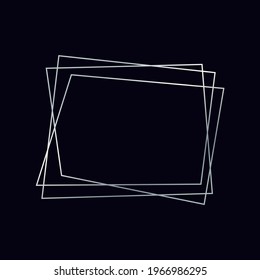 Silver geometric polygonal frame with shining effects isolated on dark background. Empty glowing art deco backdrop. Vector illustration.