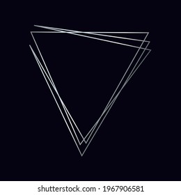 Silver geometric polygonal frame with shining effects isolated on dark background. Empty glowing art deco backdrop. Vector illustration.
