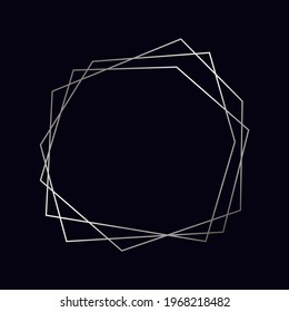 Silver geometric polygonal frame with shining effects isolated on dark background. Empty glowing art deco backdrop. Vector illustration.