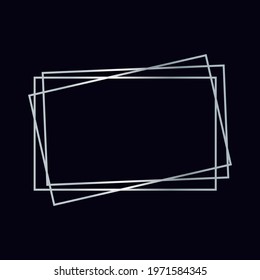 Silver geometric polygonal frame with shining effects isolated on dark background. Empty glowing art deco backdrop. Vector illustration.
