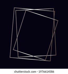 Silver geometric polygonal frame with shining effects isolated on dark background. Empty glowing art deco backdrop. Vector illustration.
