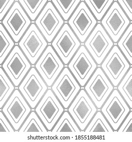 Silver geometric seamless pattern. Abstract background with subtle squares shape. Modern stylish silver texture. Graphic element pattern. Geometric design for prints, gift wrapper, wallpaper. Vector 