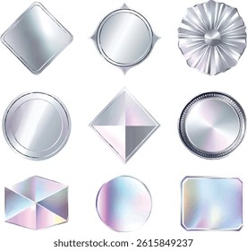 Silver Geometric Shapes Vector Set Isolated on White Background