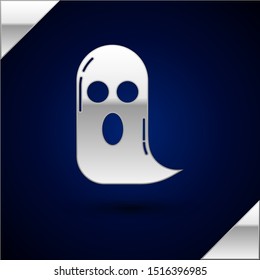 Silver Ghost icon isolated on dark blue background. Happy Halloween party.  Vector Illustration