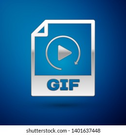 Silver GIF file document icon. Download gif button icon isolated on blue background. GIF file symbol. Vector Illustration