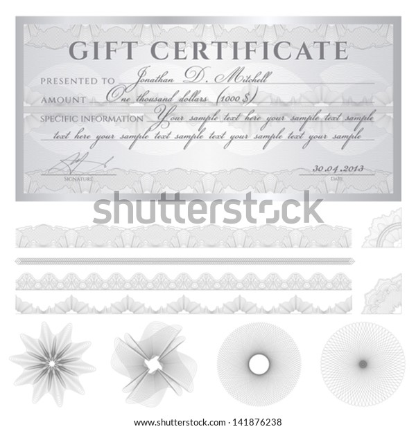 Silver Gift Certificate Voucher Coupon Template Stock Vector (Royalty