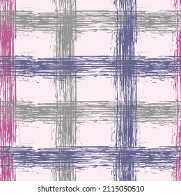 Silver Gingham pattern. Hipster striped fabric print textile design. Vector intersecting lines blanket pattern. watercolor check ; vector, seamless  plaid.