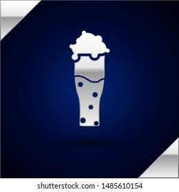 Silver Glass of beer icon isolated on dark blue background.  Vector Illustration