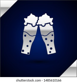 Silver Glass of beer icon isolated on dark blue background.  Vector Illustration