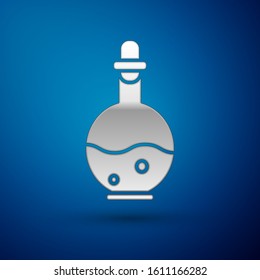 Silver Glass bottle with magic elixir icon isolated on blue background. Computer game asset.  Vector Illustration