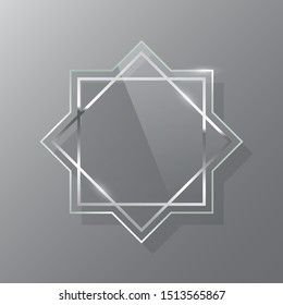 Silver glass frame realistic vector mockup set. Luxurious makeup mirror isolated on gray background. Square and rhombus glossy decorations illustration. Modern interior decor items