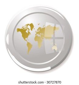 Silver glass paper weight with light reflection and gold world