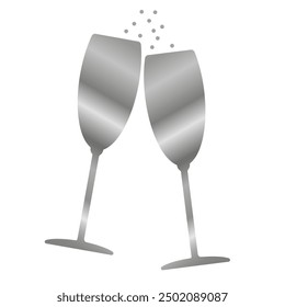 Silver glasses of champagne on white background