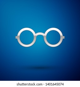 Silver Glasses icon isolated on blue background. Eyeglass frame symbol. Vector Illustration