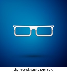 Silver Glasses icon isolated on blue background. Eyeglass frame symbol. Vector Illustration