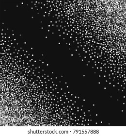 Silver glitter. Abstract chaotic mess on black background. Bizarre vector illustration.