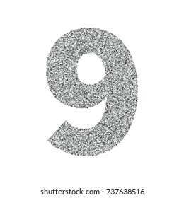 Silver glitter alphabet number 9. Ideal for wedding invitations, posters, greeting cards, banners, flyers, postcards, birthday party designs etc