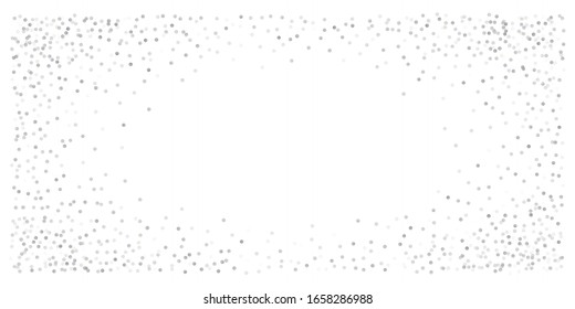 silver glitter background, metal christmas confetti falling. sparkling abstract light magic shining Flying glitter dots particles, sparkle vector border backdrop. shimmer shiny halftone