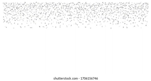 silver glitter background, metal christmas confetti falling. sparkling abstract light magic shining Flying glitter dots particles, sparkle vector border backdrop. shimmer shiny halftone