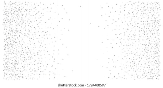 silver glitter background, metal christmas confetti falling. sparkling abstract light magic shining Flying glitter dots particles, sparkle vector border backdrop. shimmer shiny halftone