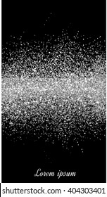 Silver Glitter Background.  Silver Sparkles On Black Background.