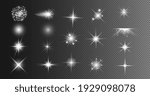 Silver glitter bokeh lights and lens flare. Bright star, solar particles and sparks with glare effect on a transparent background.